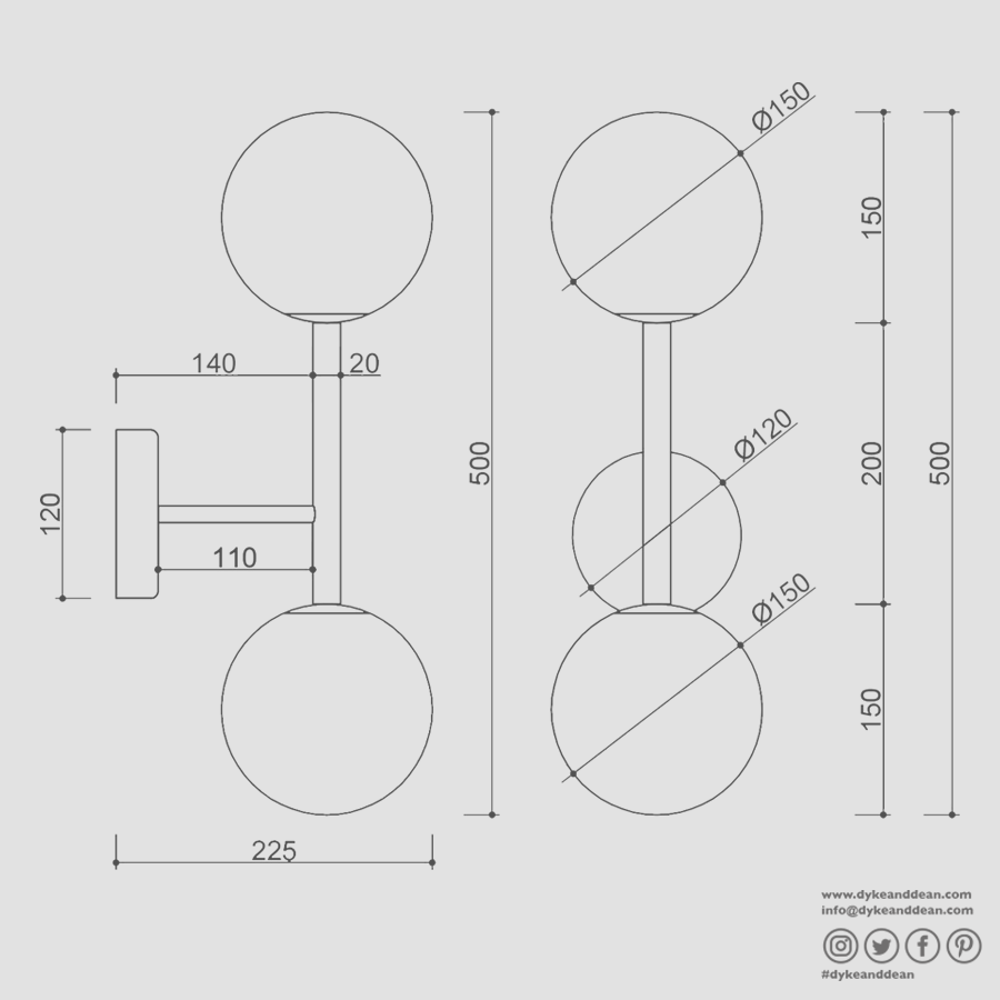 KOP B WATERPROOF DOUBLE GLOBE WALL LIGHT WHITE - DYKE & DEAN