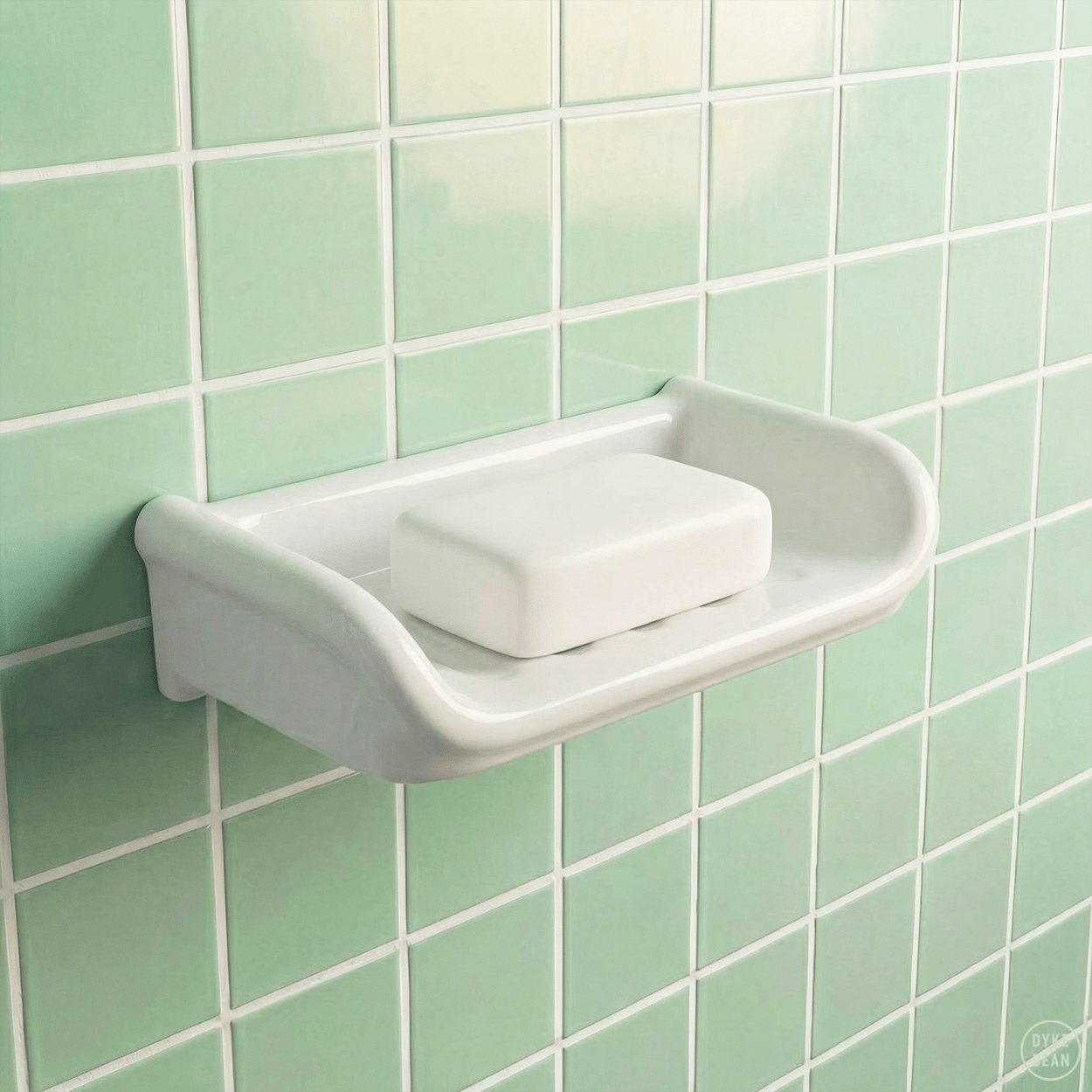 LARGE WHITE PORCELAIN BATHROOM SOAP DISH WITH SIDES - DYKE & DEAN