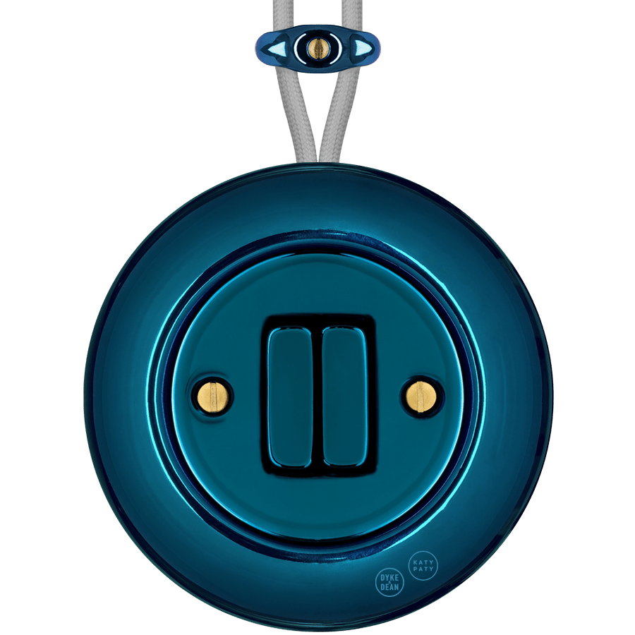 PORCELAIN KATY PATY COLONA ROUND SURFACE MOUNTED DOUBLE SLIM BUTTON SWITCH DARK BLUE - DYKE & DEAN