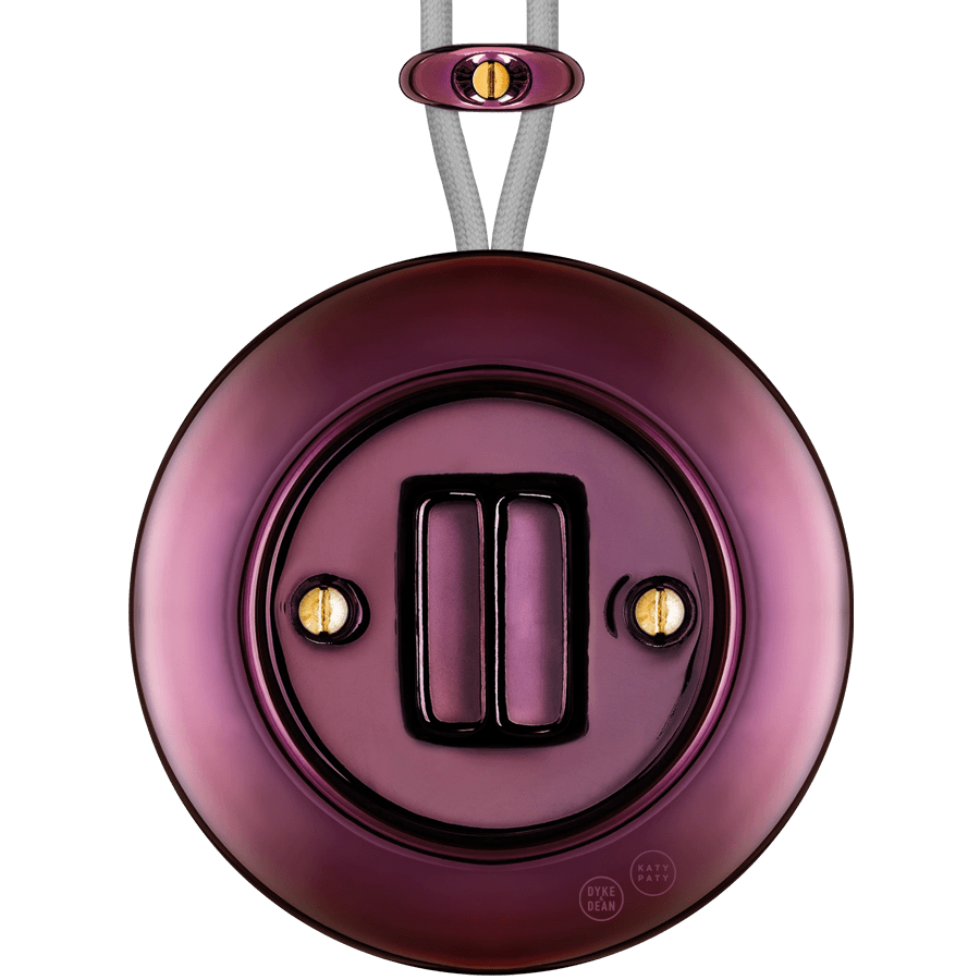PORCELAIN KATY PATY COLONA ROUND SURFACE MOUNTED DOUBLE SLIM BUTTON SWITCH PURPLE - DYKE & DEAN