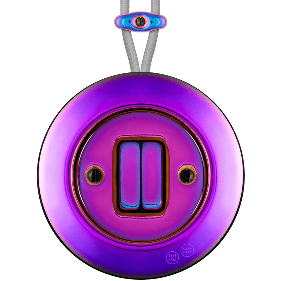 PORCELAIN KATY PATY COLONA ROUND SURFACE MOUNTED DOUBLE SLIM BUTTON SWITCH VIOLEDO - DYKE & DEAN