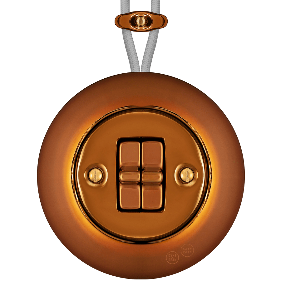 PORCELAIN KATY PATY COLONA ROUND SURFACE MOUNTED DOUBLE TOGGLE BUTTON SWITCH BRONZE - DYKE & DEAN