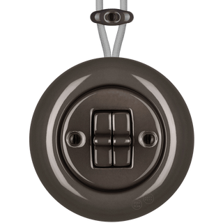 PORCELAIN KATY PATY COLONA ROUND SURFACE MOUNTED DOUBLE TOGGLE BUTTON SWITCH BROWN - DYKE & DEAN