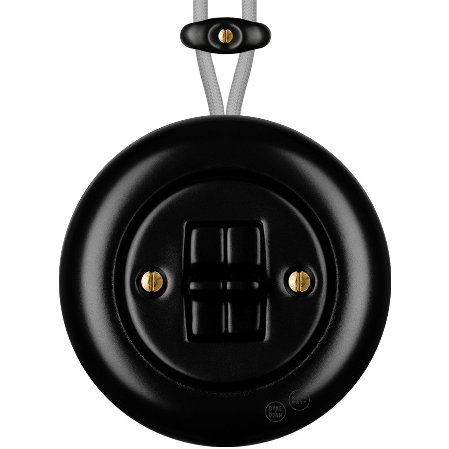 PORCELAIN KATY PATY COLONA ROUND SURFACE MOUNTED DOUBLE TOGGLE BUTTON SWITCH MATTE BLACK - DYKE & DEAN