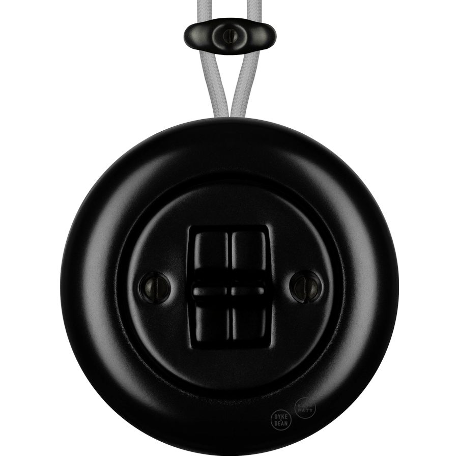 PORCELAIN KATY PATY COLONA ROUND SURFACE MOUNTED DOUBLE TOGGLE BUTTON SWITCH MATTE BLACK - DYKE & DEAN
