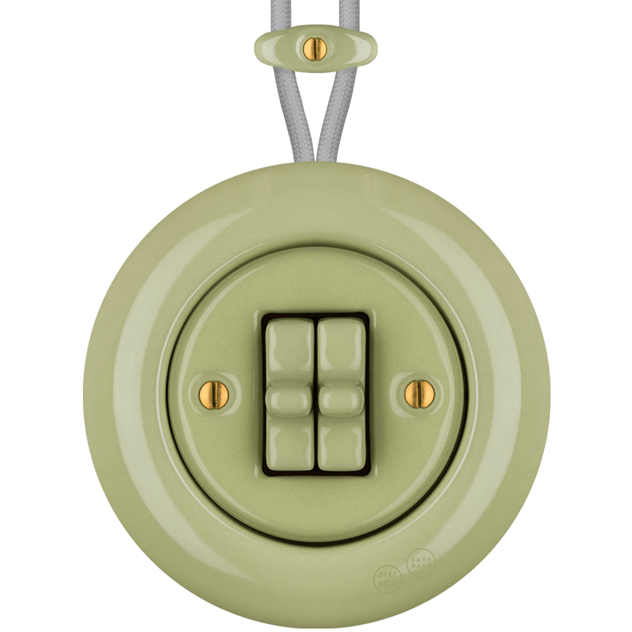 PORCELAIN KATY PATY COLONA ROUND SURFACE MOUNTED DOUBLE TOGGLE BUTTON SWITCH MOSS GREEN - DYKE & DEAN