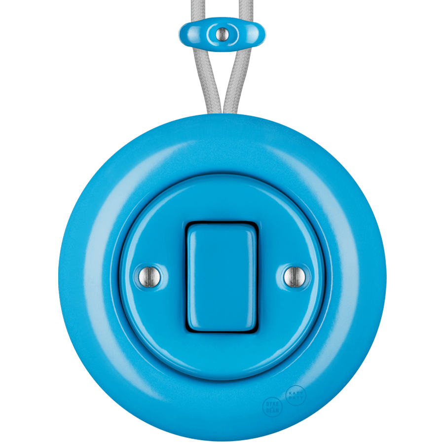 PORCELAIN KATY PATY COLONA ROUND SURFACE MOUNTED FAT BUTTON SWITCH AZURE - DYKE & DEAN