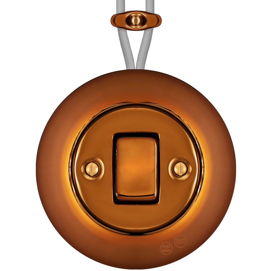 PORCELAIN KATY PATY COLONA ROUND SURFACE MOUNTED FAT BUTTON SWITCH BRONZE - DYKE & DEAN