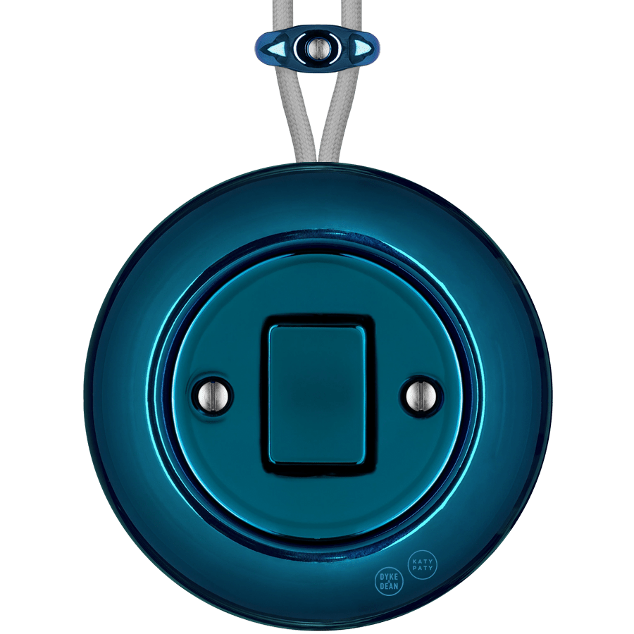 PORCELAIN KATY PATY COLONA ROUND SURFACE MOUNTED FAT BUTTON SWITCH DARK BLUE - DYKE & DEAN