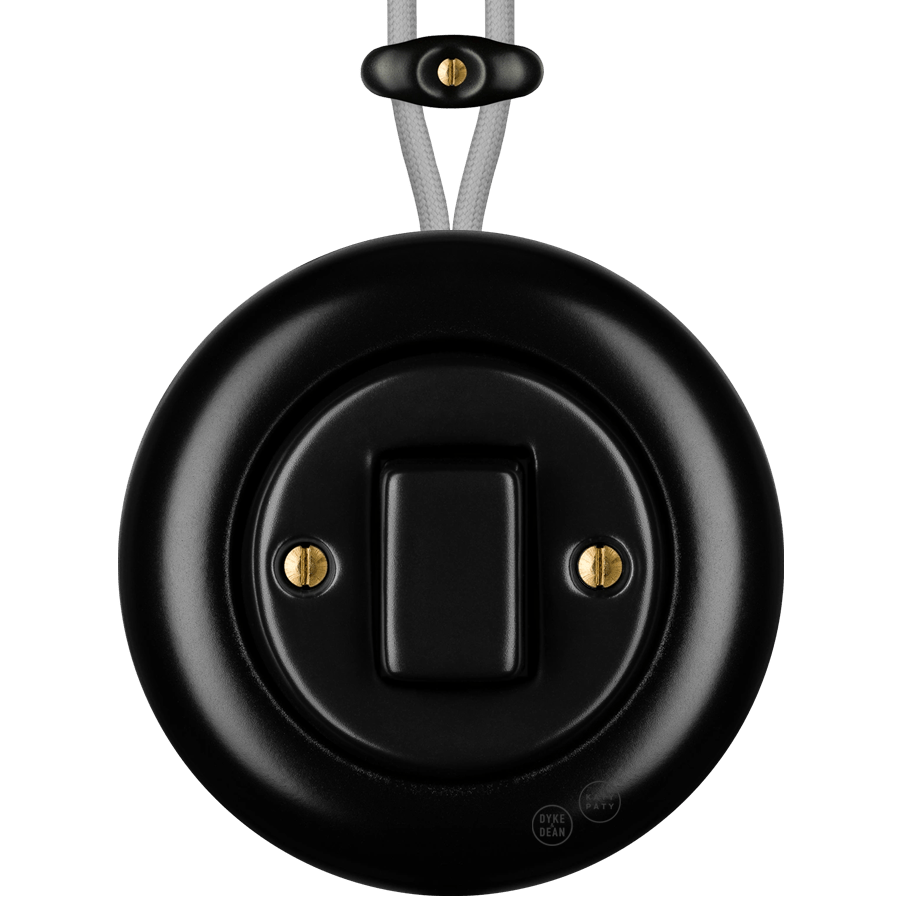 PORCELAIN KATY PATY COLONA ROUND SURFACE MOUNTED FAT BUTTON SWITCH MATTE BLACK - DYKE & DEAN