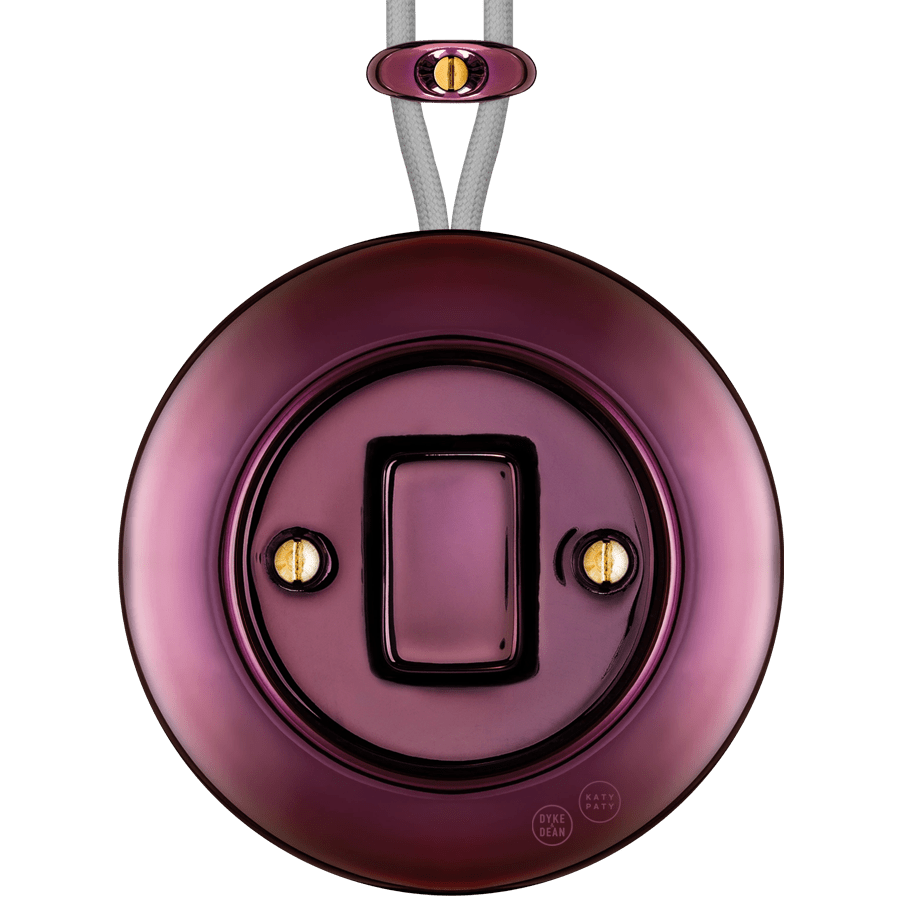 PORCELAIN KATY PATY COLONA ROUND SURFACE MOUNTED FAT BUTTON SWITCH PURPLE - DYKE & DEAN