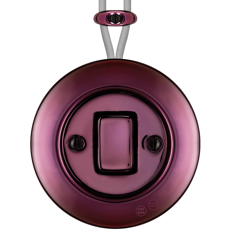 PORCELAIN KATY PATY COLONA ROUND SURFACE MOUNTED FAT BUTTON SWITCH PURPLE - DYKE & DEAN