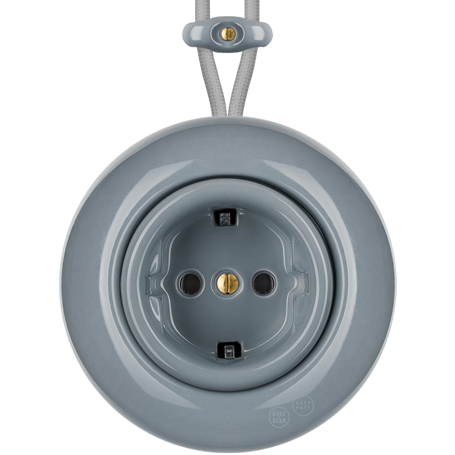 PORCELAIN KATY PATY COLONA ROUND SURFACE MOUNTED SCHUKO SOCKET ASH GREY - DYKE & DEAN