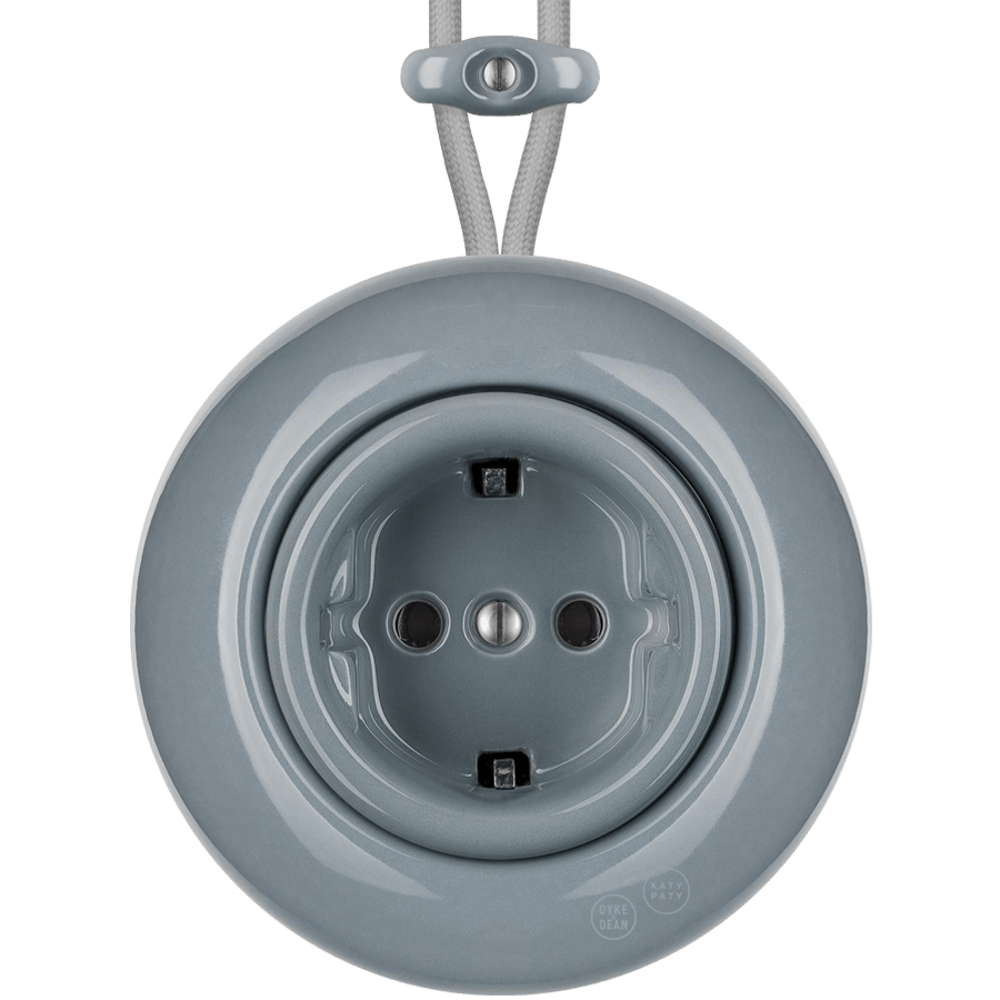 PORCELAIN KATY PATY COLONA ROUND SURFACE MOUNTED SCHUKO SOCKET ASH GREY - DYKE & DEAN
