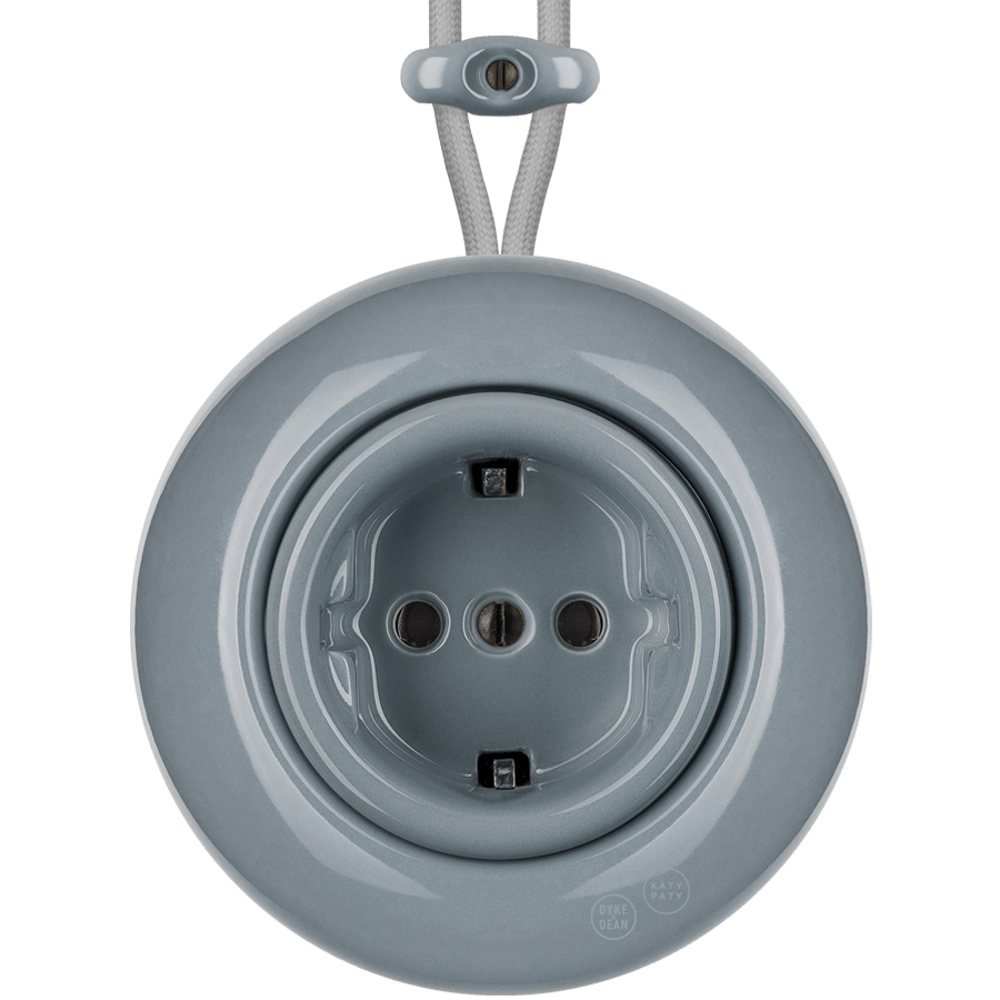 PORCELAIN KATY PATY COLONA ROUND SURFACE MOUNTED SCHUKO SOCKET ASH GREY - DYKE & DEAN