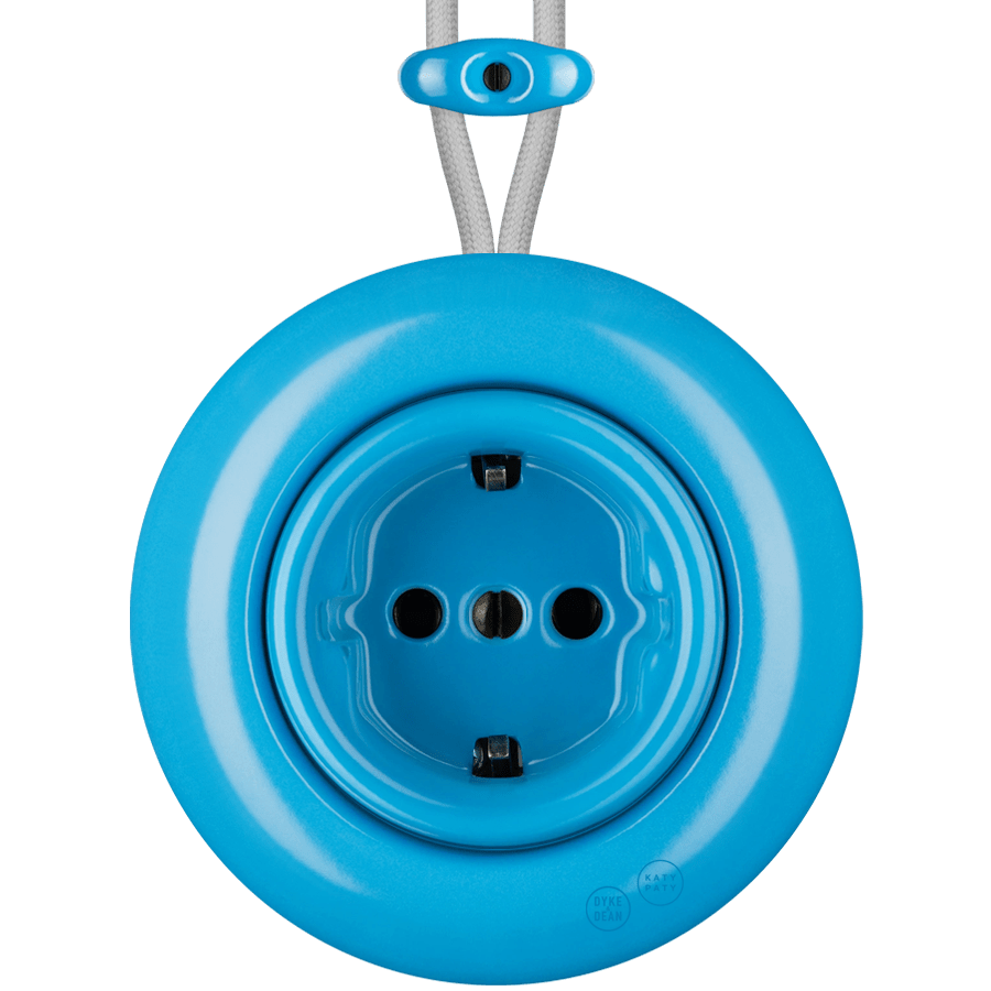 PORCELAIN KATY PATY COLONA ROUND SURFACE MOUNTED SCHUKO SOCKET AZURE - DYKE & DEAN