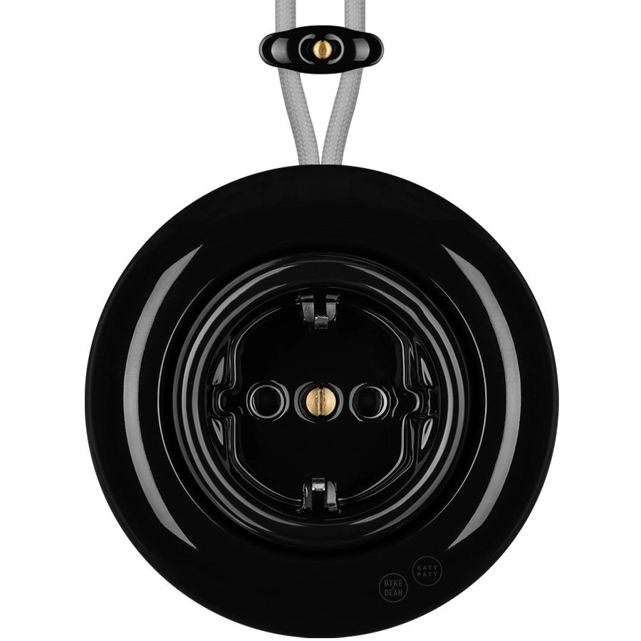 PORCELAIN KATY PATY COLONA ROUND SURFACE MOUNTED SCHUKO SOCKET BLACK - DYKE & DEAN