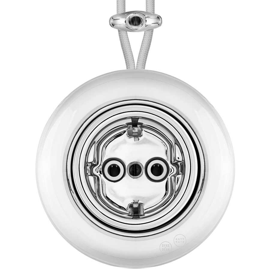 PORCELAIN KATY PATY COLONA ROUND SURFACE MOUNTED SCHUKO SOCKET CHROME - DYKE & DEAN