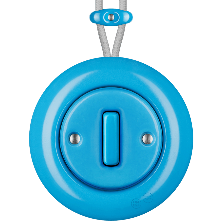 PORCELAIN KATY PATY COLONA ROUND SURFACE MOUNTED SLIM BUTTON SWITCH AZURE - DYKE & DEAN