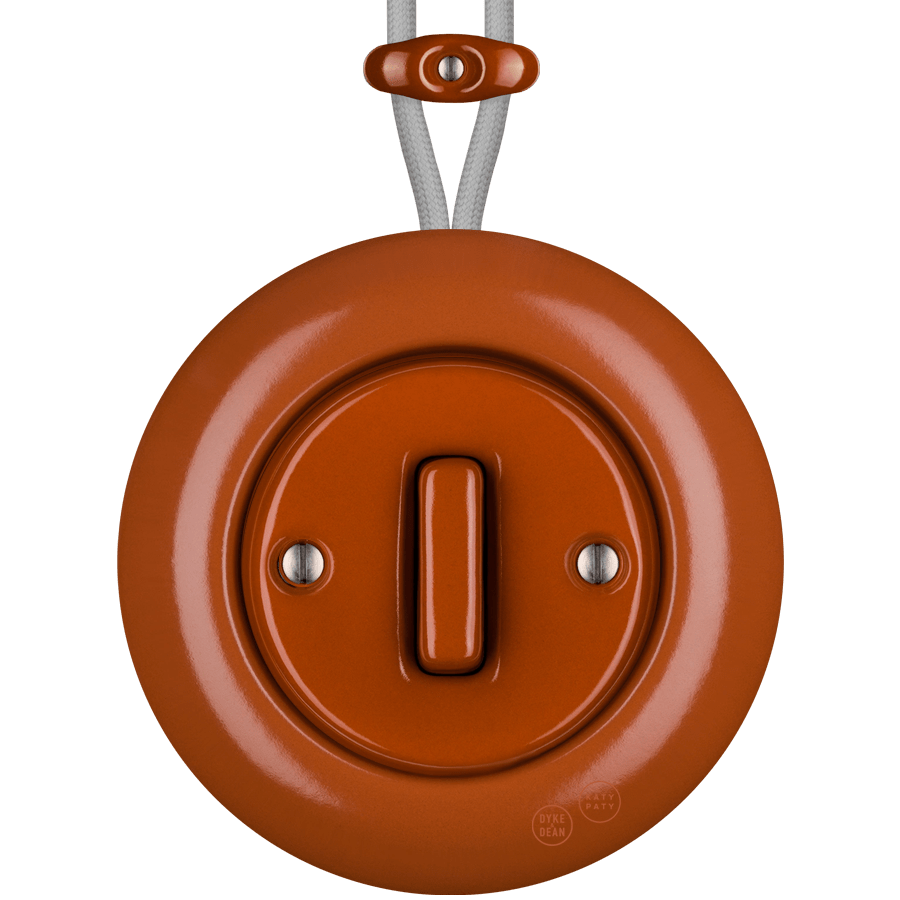 PORCELAIN KATY PATY COLONA ROUND SURFACE MOUNTED SLIM BUTTON SWITCH BRICK RED - DYKE & DEAN