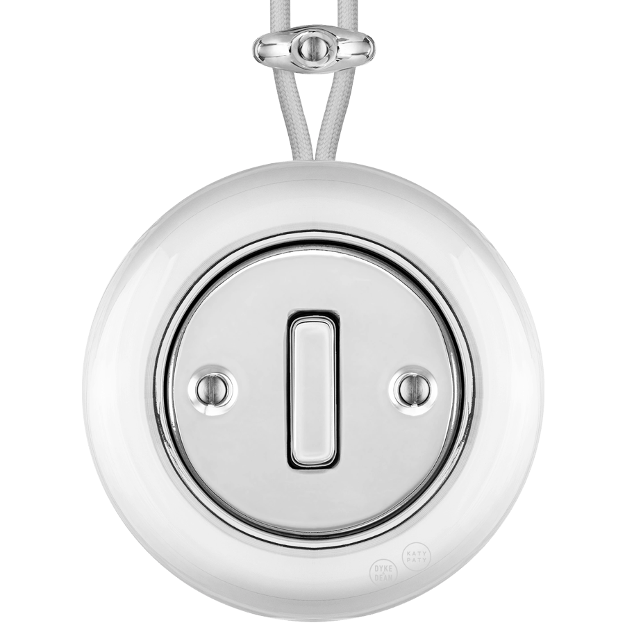 PORCELAIN KATY PATY COLONA ROUND SURFACE MOUNTED SLIM BUTTON SWITCH CHROME - DYKE & DEAN