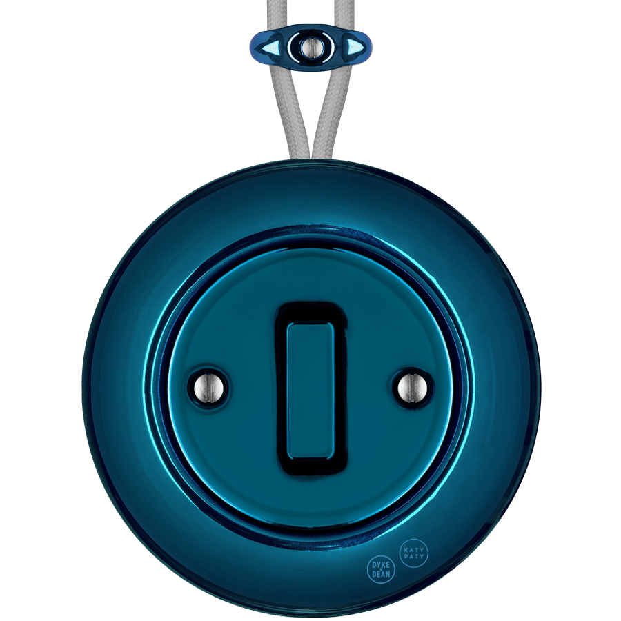 PORCELAIN KATY PATY COLONA ROUND SURFACE MOUNTED SLIM BUTTON SWITCH DARK BLUE - DYKE & DEAN