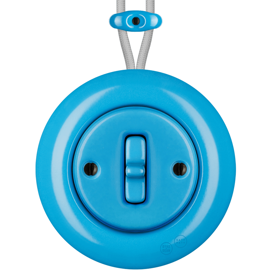 PORCELAIN KATY PATY COLONA ROUND SURFACE MOUNTED TOGGLE BUTTON SWITCH AZURE - DYKE & DEAN