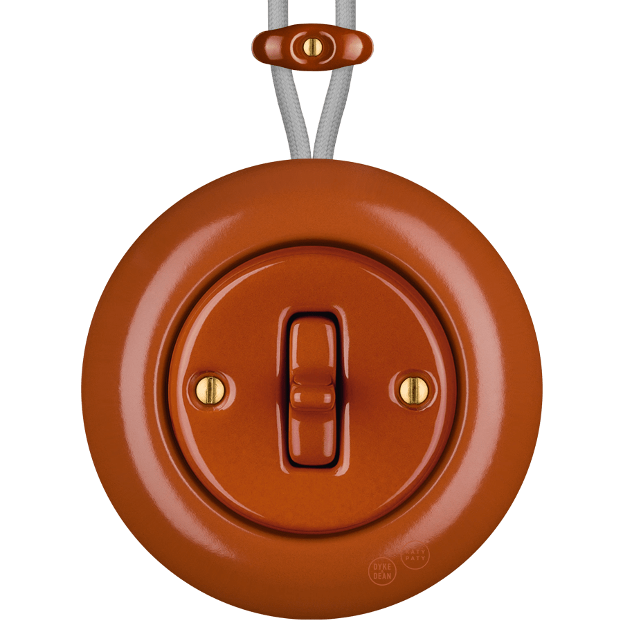 PORCELAIN KATY PATY COLONA ROUND SURFACE MOUNTED TOGGLE BUTTON SWITCH BRICK RED - DYKE & DEAN