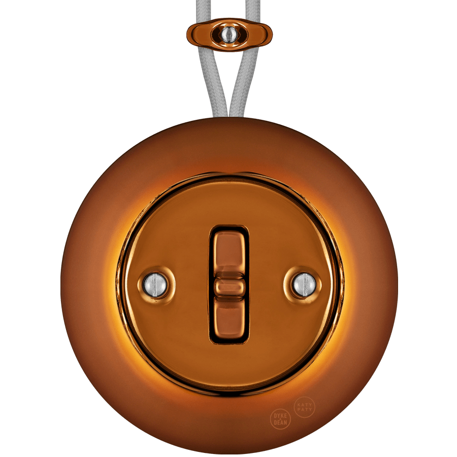 PORCELAIN KATY PATY COLONA ROUND SURFACE MOUNTED TOGGLE BUTTON SWITCH BRONZE - DYKE & DEAN