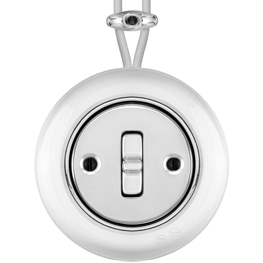 PORCELAIN KATY PATY COLONA ROUND SURFACE MOUNTED TOGGLE BUTTON SWITCH CHROME - DYKE & DEAN