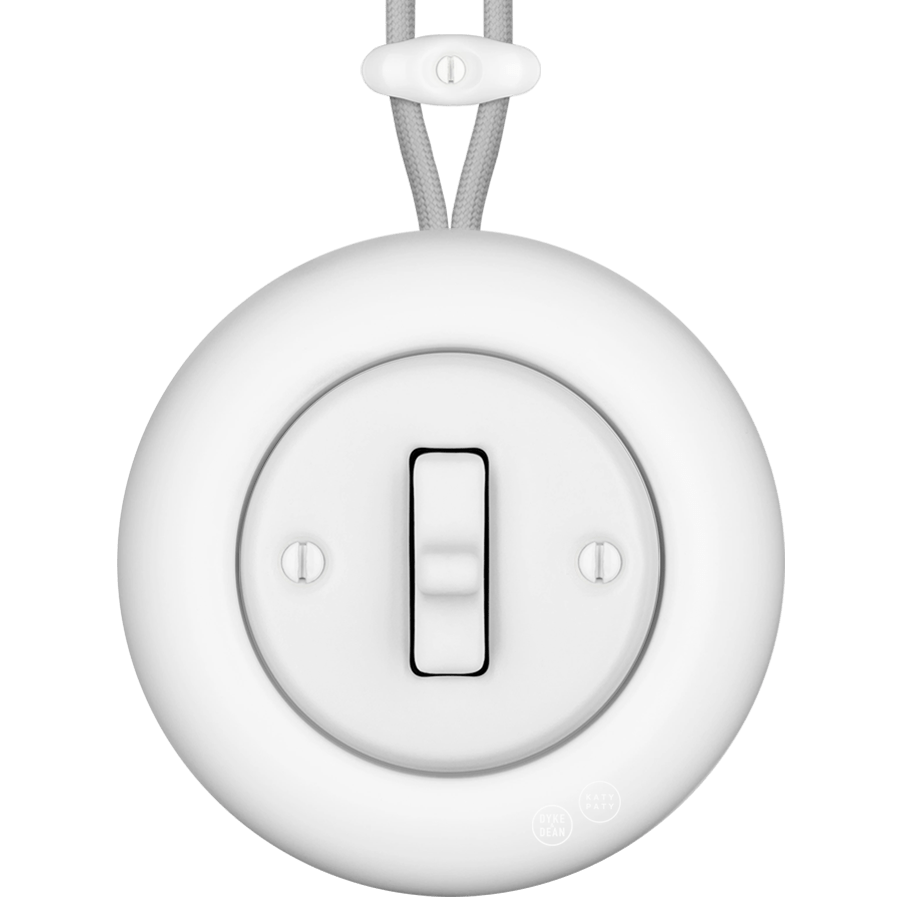 PORCELAIN KATY PATY COLONA ROUND SURFACE MOUNTED TOGGLE BUTTON SWITCH MATTE WHITE - DYKE & DEAN