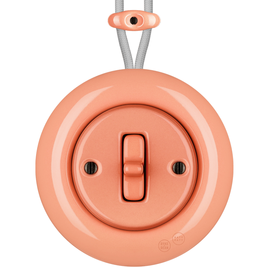 PORCELAIN KATY PATY COLONA ROUND SURFACE MOUNTED TOGGLE BUTTON SWITCH SALMON PINK - DYKE & DEAN