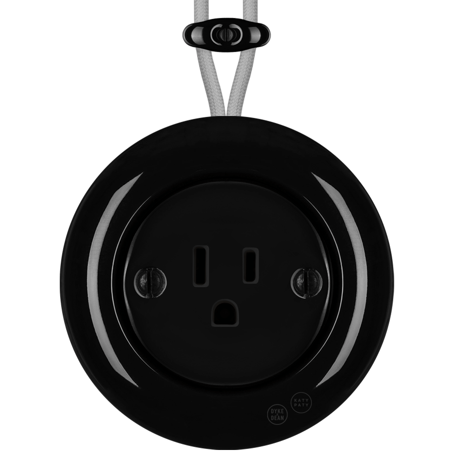 PORCELAIN KATY PATY COLONA ROUND SURFACE MOUNTED USA 15AMP SOCKET BLACK - DYKE & DEAN
