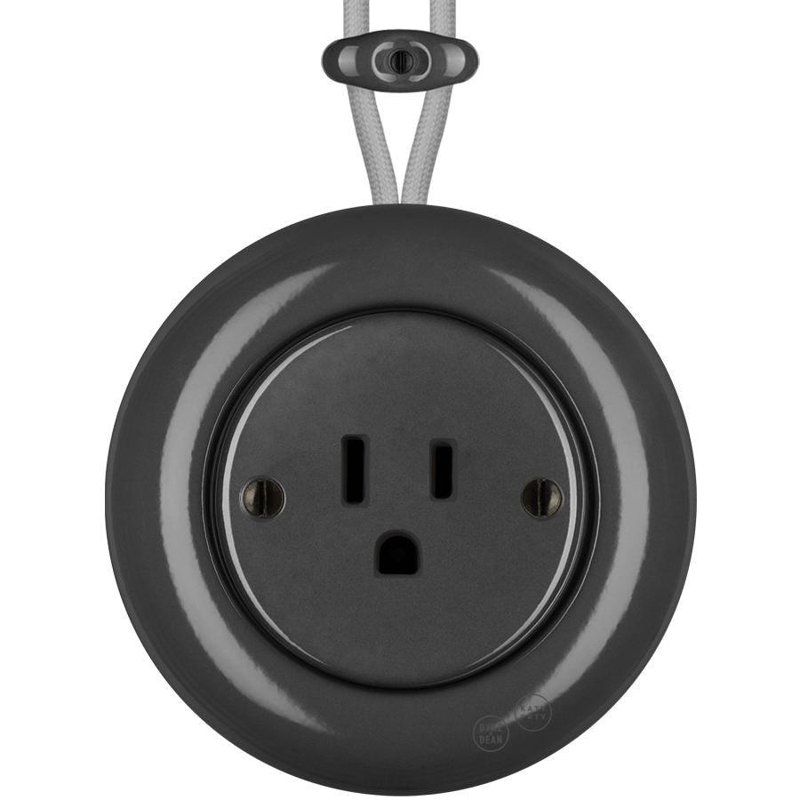 PORCELAIN KATY PATY COLONA ROUND SURFACE MOUNTED USA 15AMP SOCKET DARK GREY - DYKE & DEAN