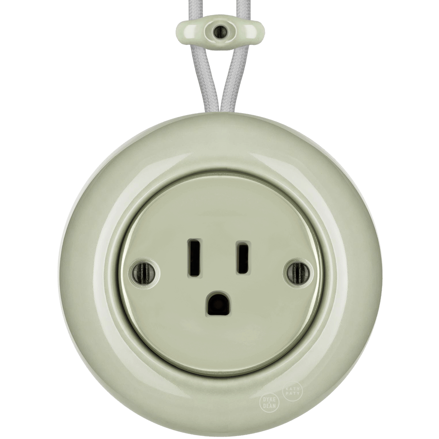PORCELAIN KATY PATY COLONA ROUND SURFACE MOUNTED USA 15AMP SOCKET GREY GREEN - DYKE & DEAN