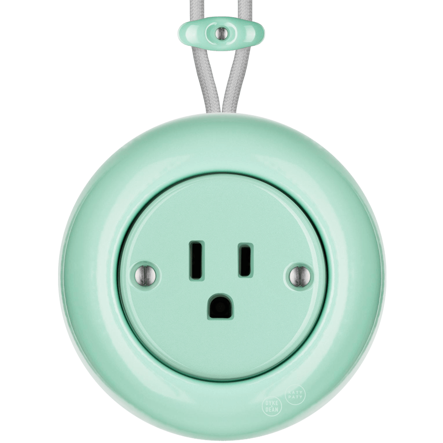 PORCELAIN KATY PATY COLONA ROUND SURFACE MOUNTED USA 15AMP SOCKET MINT GREEN - DYKE & DEAN