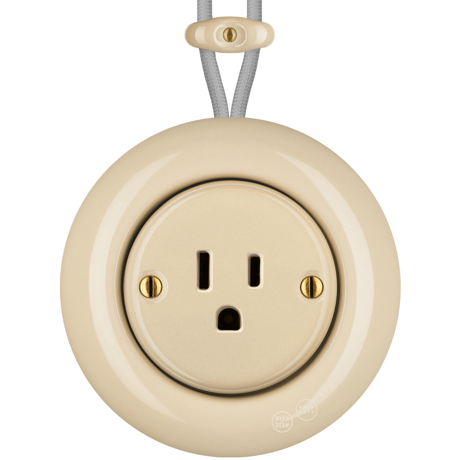PORCELAIN KATY PATY COLONA ROUND SURFACE MOUNTED USA 15AMP SOCKET SAND - DYKE & DEAN