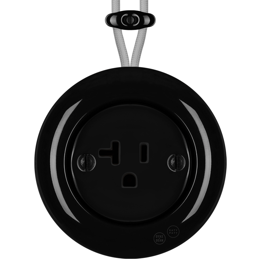 PORCELAIN KATY PATY COLONA ROUND SURFACE MOUNTED USA 20AMP SOCKET BLACK - DYKE & DEAN