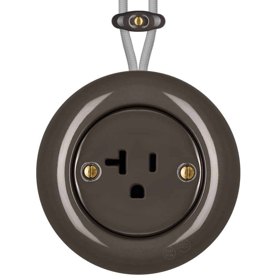 PORCELAIN KATY PATY COLONA ROUND SURFACE MOUNTED USA 20AMP SOCKET BROWN - DYKE & DEAN