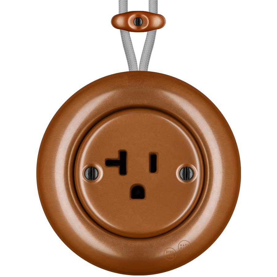 PORCELAIN KATY PATY COLONA ROUND SURFACE MOUNTED USA 20AMP SOCKET COPPER - DYKE & DEAN