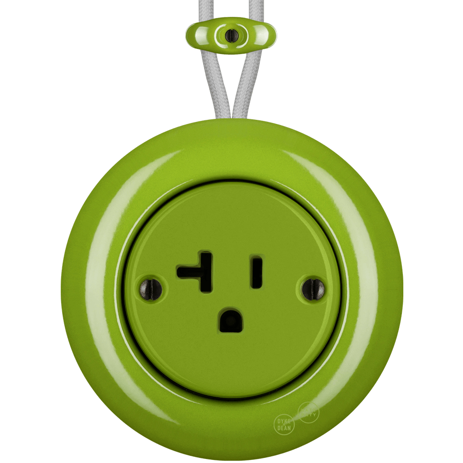 PORCELAIN KATY PATY COLONA ROUND SURFACE MOUNTED USA 20AMP SOCKET GREEN - DYKE & DEAN
