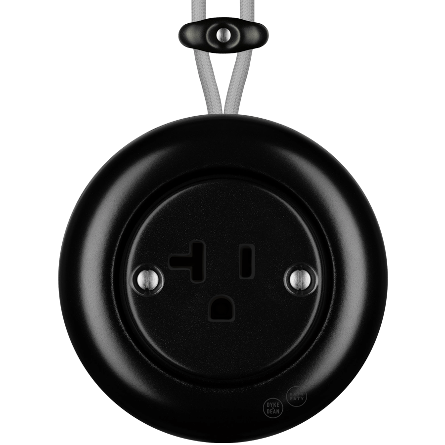 PORCELAIN KATY PATY COLONA ROUND SURFACE MOUNTED USA 20AMP SOCKET MATTE BLACK - DYKE & DEAN