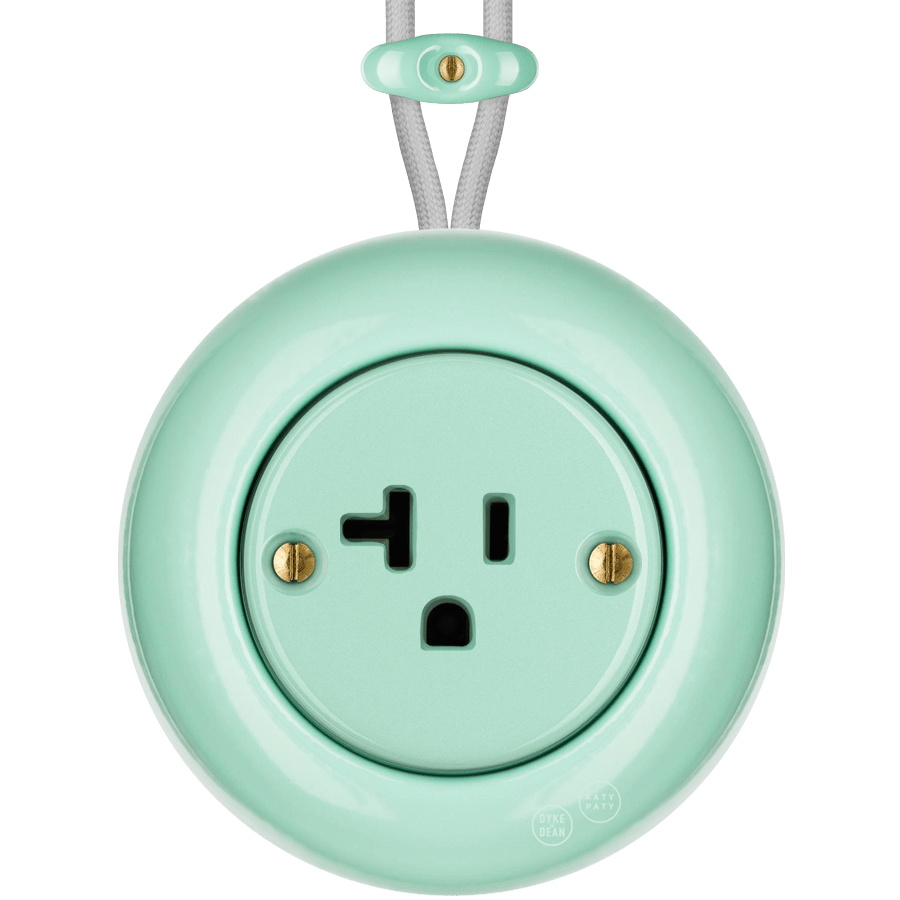 PORCELAIN KATY PATY COLONA ROUND SURFACE MOUNTED USA 20AMP SOCKET MINT GREEN - DYKE & DEAN