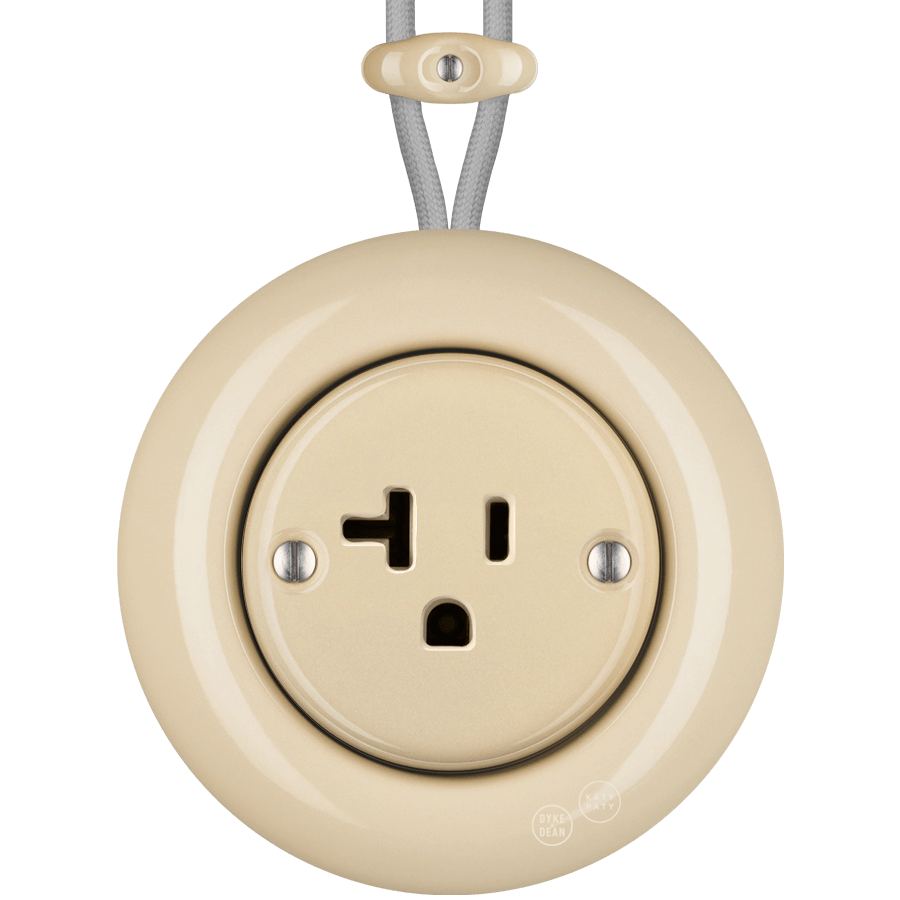 PORCELAIN KATY PATY COLONA ROUND SURFACE MOUNTED USA 20AMP SOCKET SAND - DYKE & DEAN
