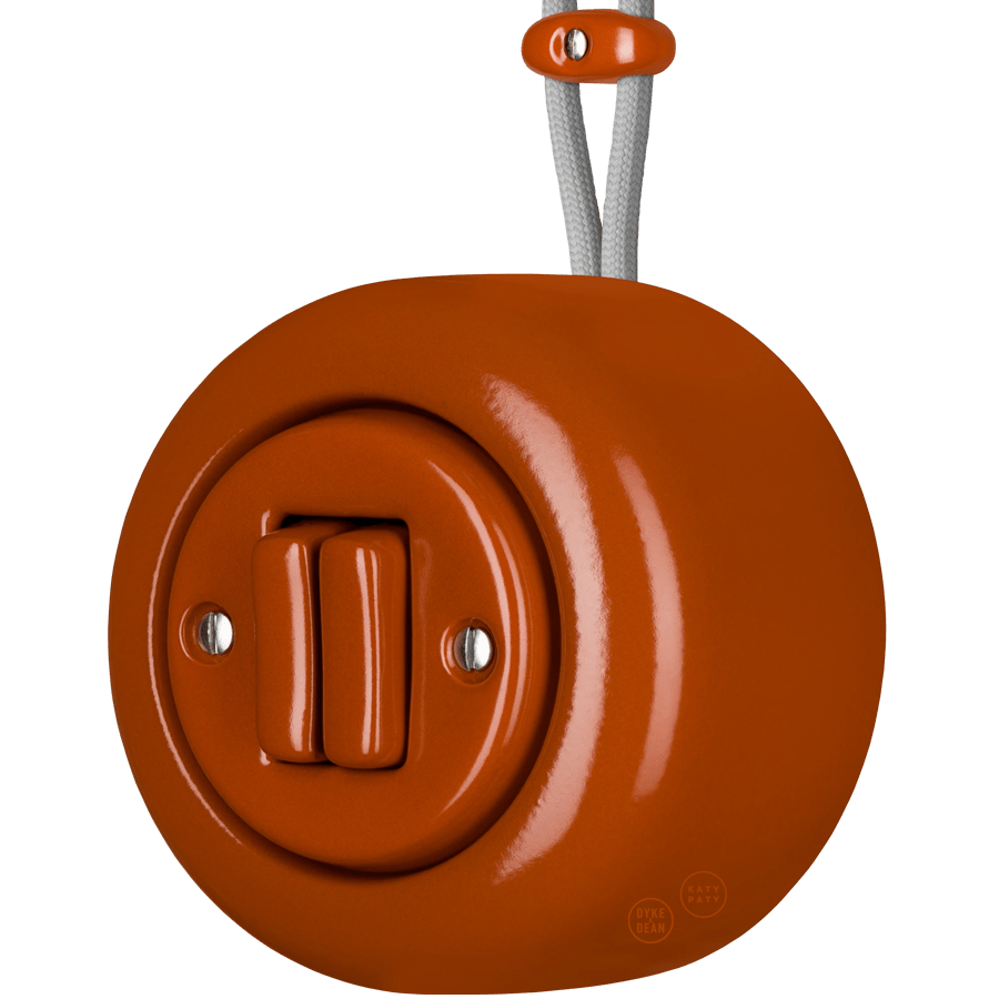 PORCELAIN ROUND SURFACE MOUNTED DOUBLE SLIM BUTTON SWITCH BRICK RED - DYKE & DEAN