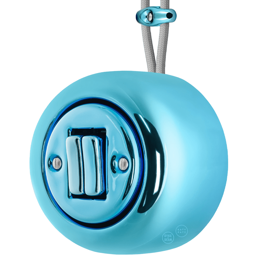 PORCELAIN ROUND SURFACE MOUNTED DOUBLE SLIM BUTTON SWITCH SKY BLUE - DYKE & DEAN