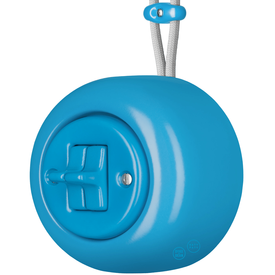 PORCELAIN ROUND SURFACE MOUNTED DOUBLE TOGGLE BUTTON SWITCH AZURE - DYKE & DEAN