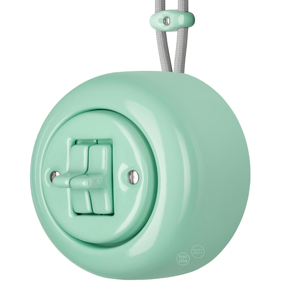 PORCELAIN ROUND SURFACE MOUNTED DOUBLE TOGGLE BUTTON SWITCH MINT - DYKE & DEAN