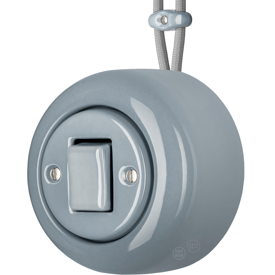 PORCELAIN ROUND SURFACE MOUNTED FAT BUTTON SWITCH ASH GREY - DYKE & DEAN