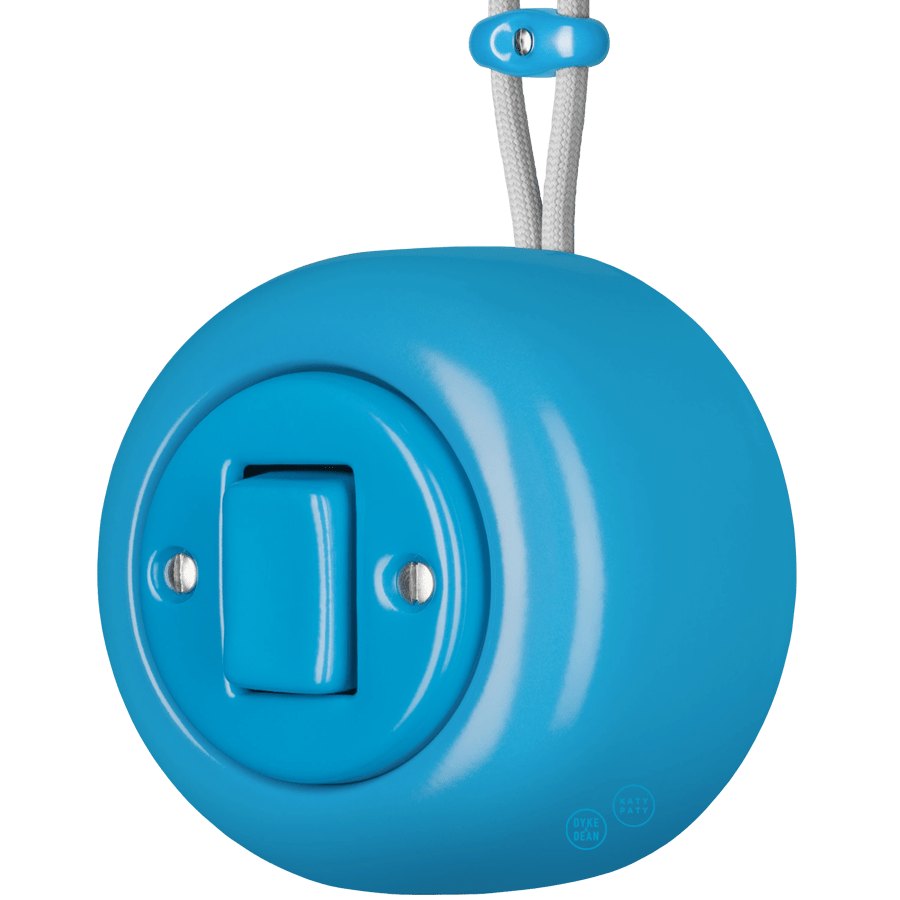 PORCELAIN ROUND SURFACE MOUNTED FAT BUTTON SWITCH AZURE - DYKE & DEAN